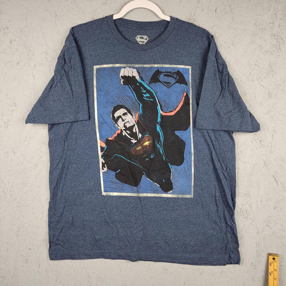 Superman Batman Shirt Mens XL Blue Graphic Tee DC Comics Marvel Movie Superhero
